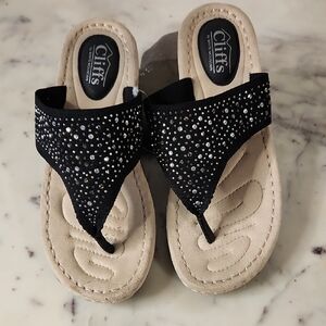 White Mountain | Cliffs Black Embellished Sandals Sz9